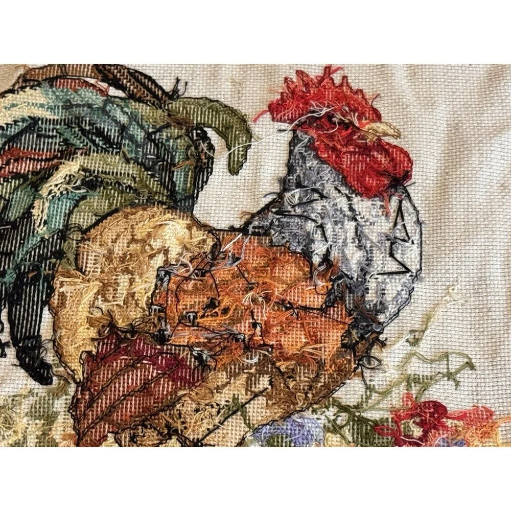 Vintage Cross Stitch Rooster No Framed 12”x17” Wall Farmhouse Rustic Home Decor